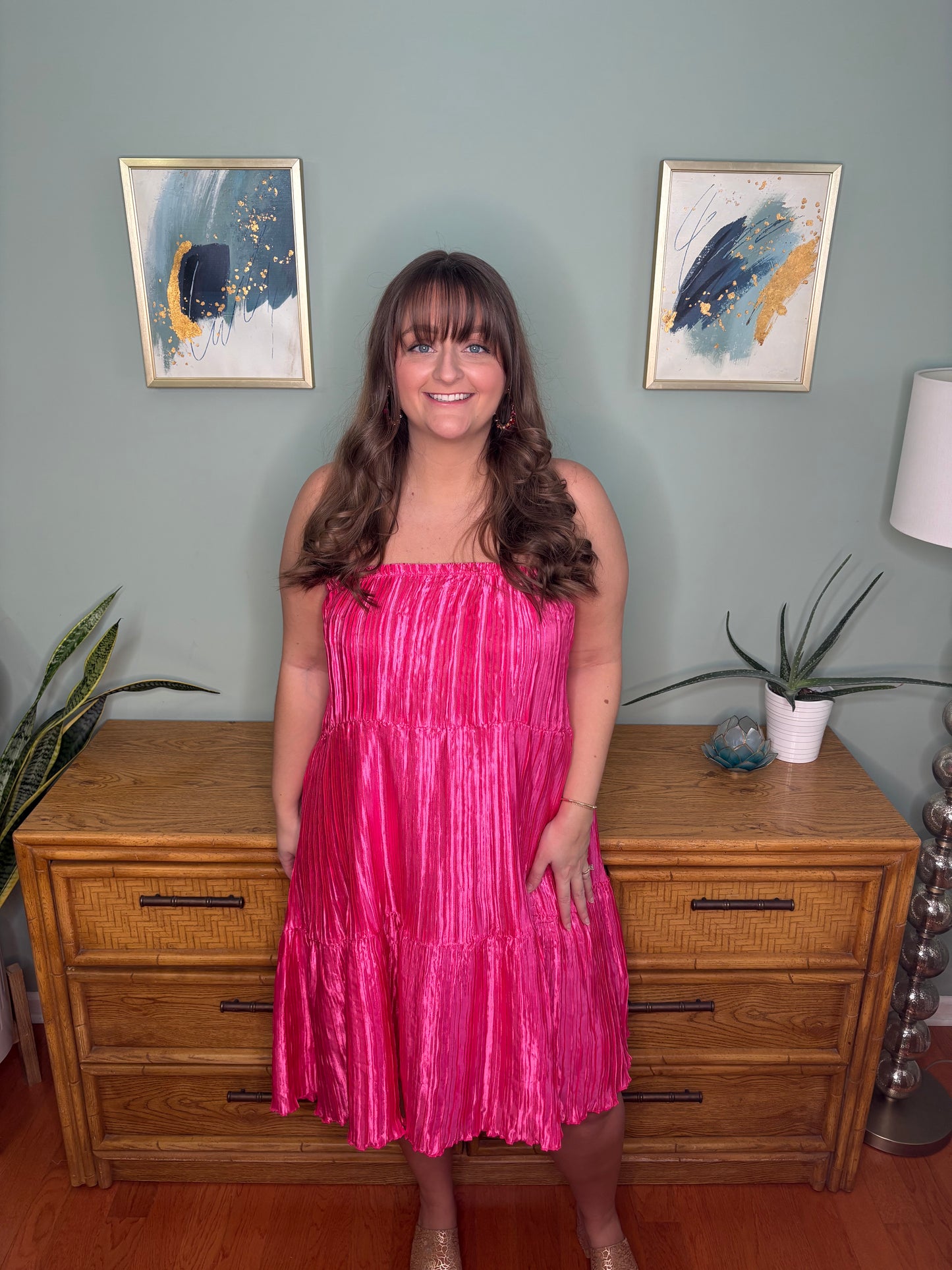 Pleated Pink Glow Dress