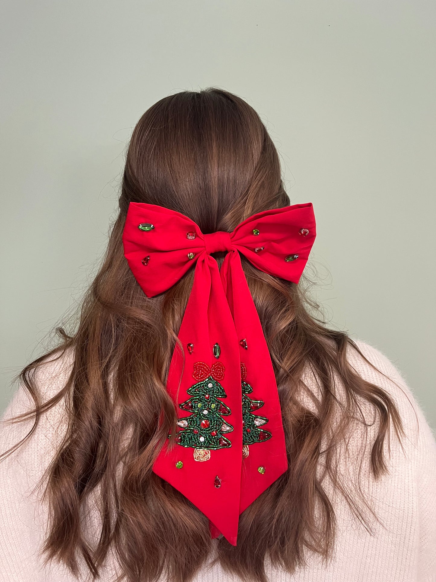 Red Christmas Tree Hair Bow