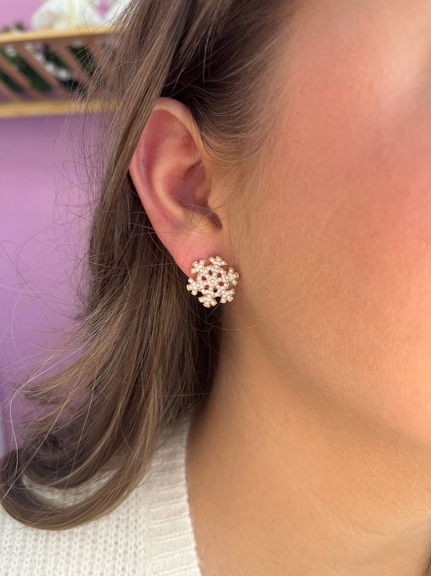 Pearl Snowflake Stud Earrings