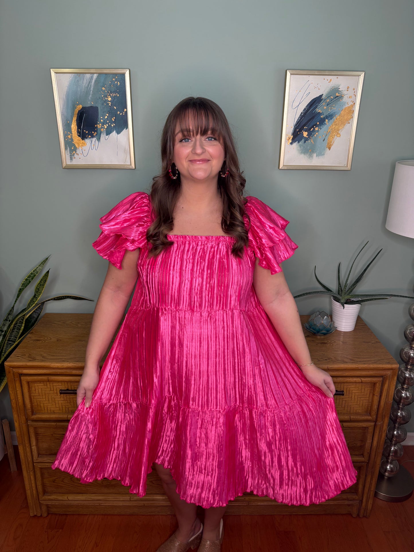 Pleated Pink Glow Dress