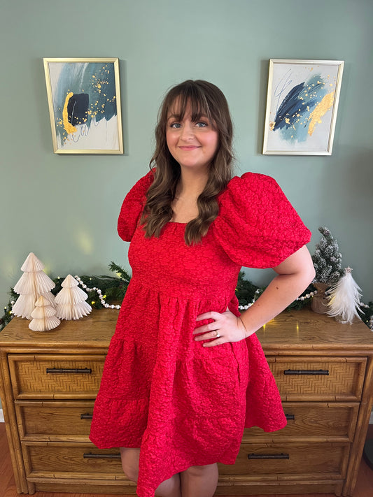 Poinsettia Puff Dress