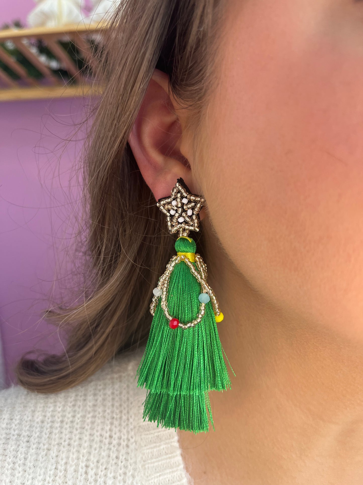 Green Tassel Earrings