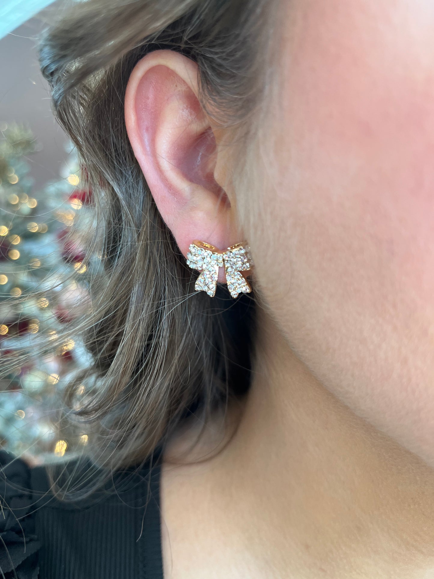 Rhinestone Bow Stud Earrings