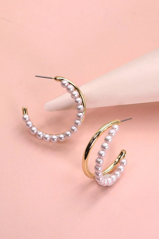 Gold Pearl Double Hoop Earrings