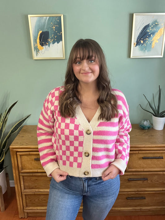 Sweet Stripes & Checks Cardigan