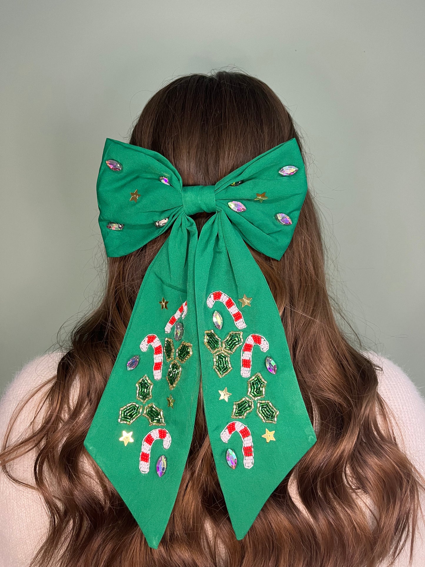 Green Candy Cane Hair Bow