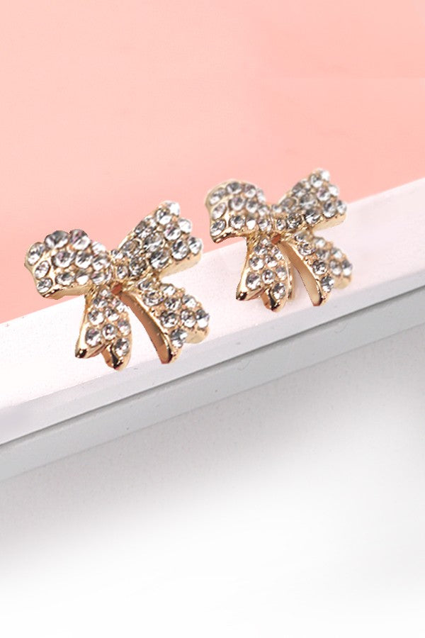 Rhinestone Bow Stud Earrings