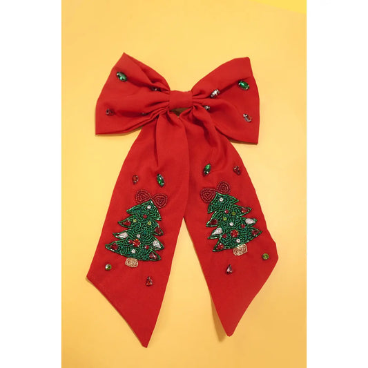 Red Christmas Tree Hair Bow