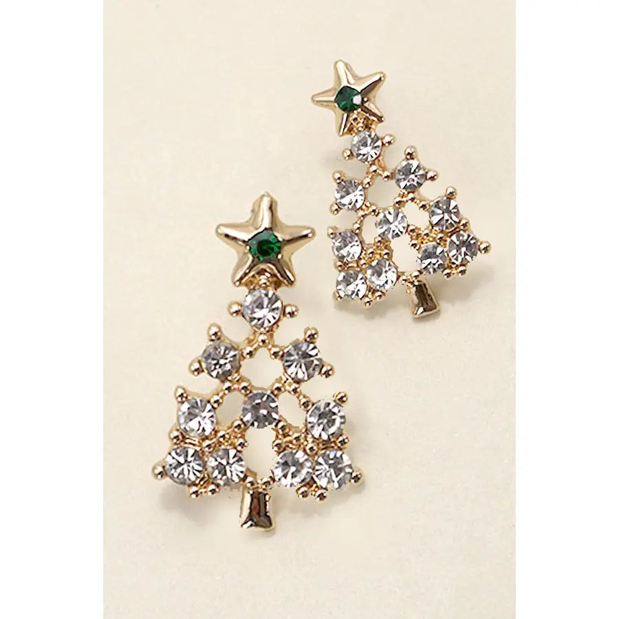 Rhinestone Christmas Tree Earrings