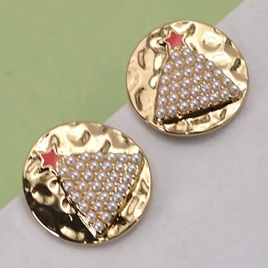 Gold Christmas Tree Stud Earrings