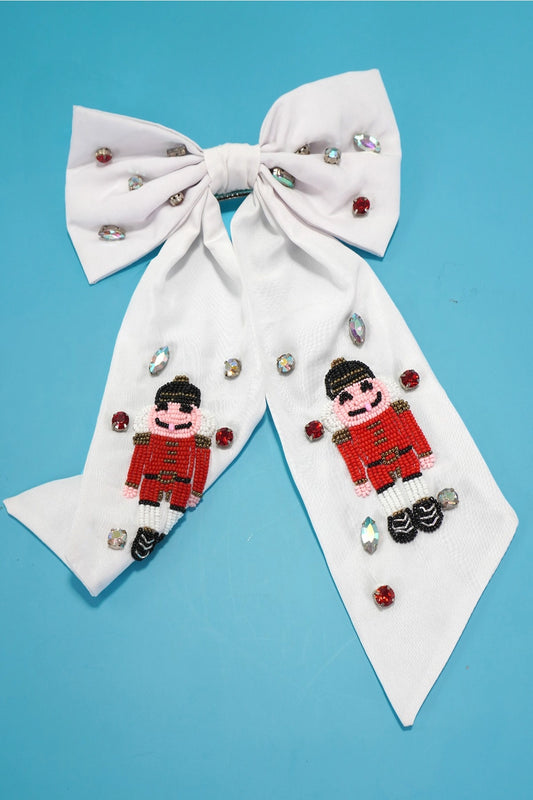 White Nutcracker Hair Bow